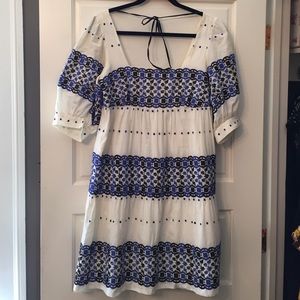 Tibi sz 6 blue and black embroidered linen dress