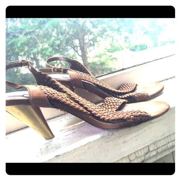 strappy braided leather sandals with gold pump