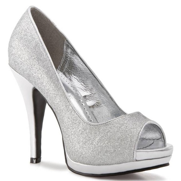 Silver Glittery Peep Toe Heels - Picture 1 of 5
