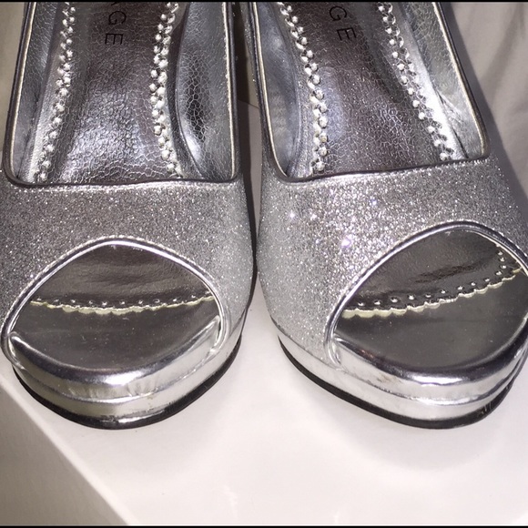 Silver Glittery Peep Toe Heels - Picture 2 of 5