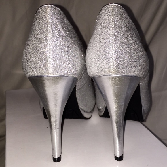Silver Glittery Peep Toe Heels - Picture 3 of 5