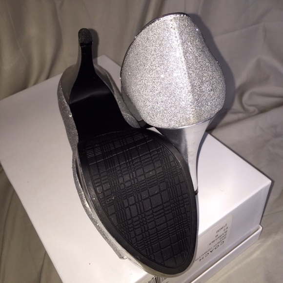 Silver Glittery Peep Toe Heels - Picture 4 of 5