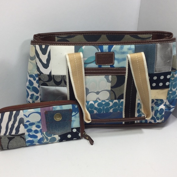 Coach handbag w matching wallet patchwork print
