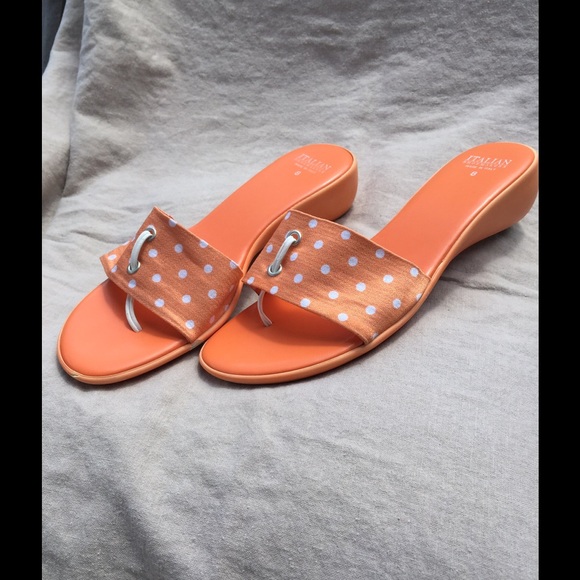 Sold Italian Shoe maker Orange wedge thong size 8 - Picture 1 of 3