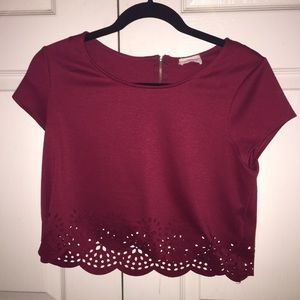 Red Urban Outfitters Shirt with Flower Cutouts