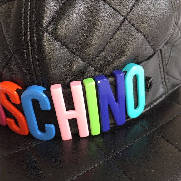 AUTH. MOSCHINO LOGO QUILTED LEATHER BASEBALL HAT - Picture 2 of 4