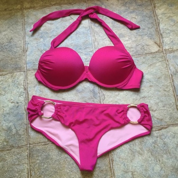 Hot Pink Bombshell Bikini Top and matching bottoms