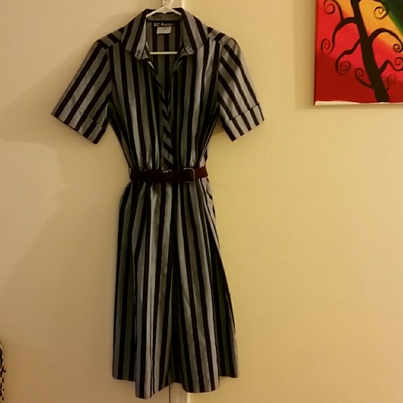 **Sold** 80's Denim Stripes Dress - Picture 2 of 3