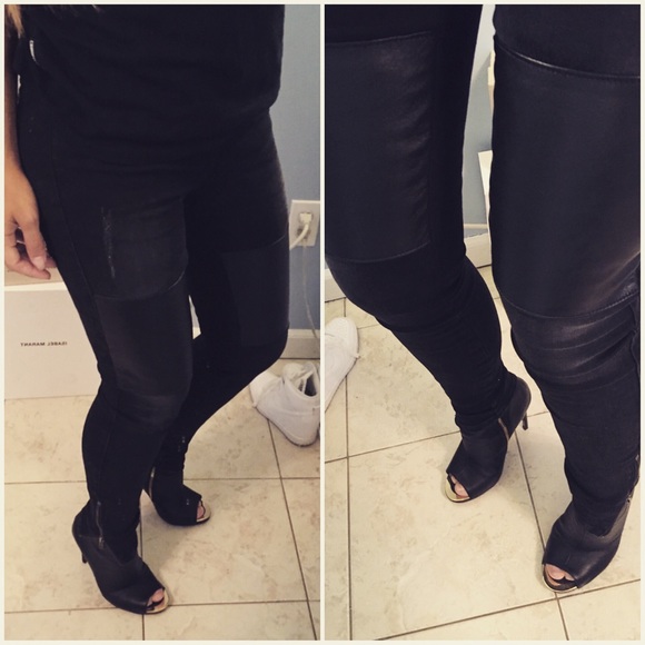 GUESS Jeans Leather Knee Patch Skinny in Black