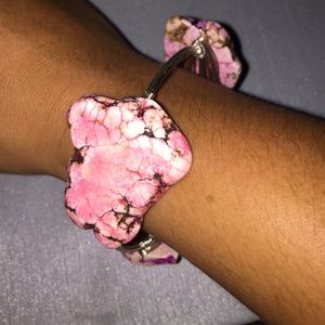 Pink stone wire wrapped silver plated bracelet