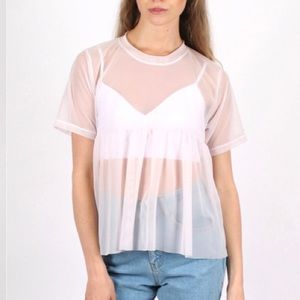 The Ragged Priest Pastel Pink Baby Doll Mesh Top