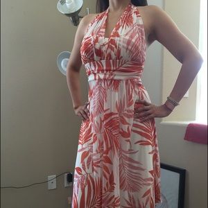 Orange and cream tropical halter dress
