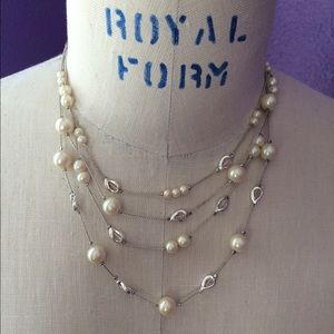 4 tier Pearl and silver necklace