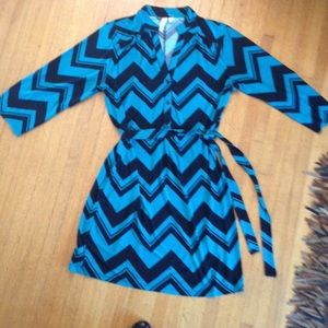 Tacera turquoise & black zigzag striped dress.