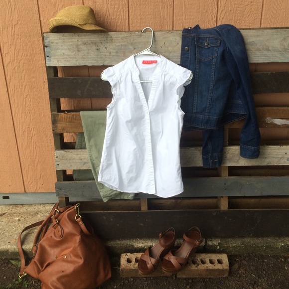 Crisp White Ruffle Cap Sleeve Button Down