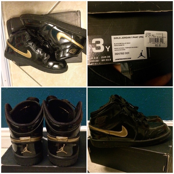 Black/Gold Jordan 1 Phat Youth Size 3/5W