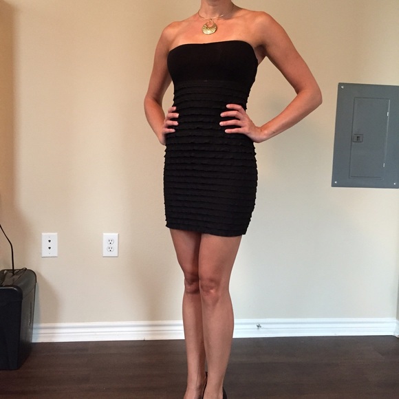 Black strapless club dress