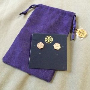 Tory Burch Hexagon Logo Stud Earring