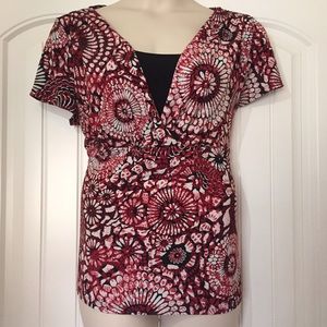 Red and black print top