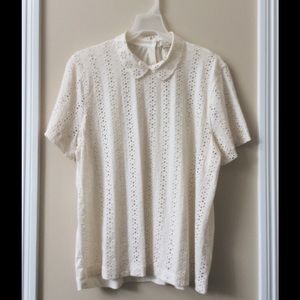 JCREW lace front Peter Pan collar shirt // XXL