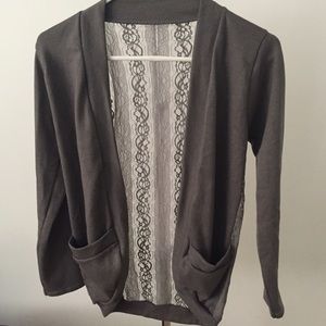 Grey cardigan with sheer lace back