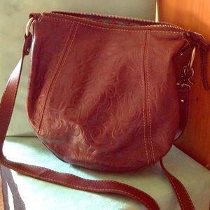 Fossil authentic brown leather messenger bag purse