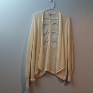 creme knit cardigan with back cutouts