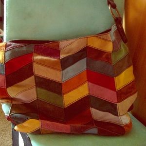 Lucky Brand authentic handbag, suede chevron print