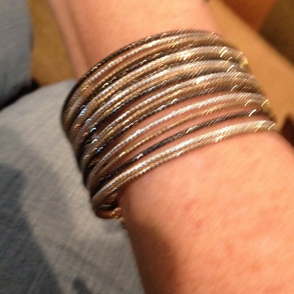 Silver gold black white cuff bracelet