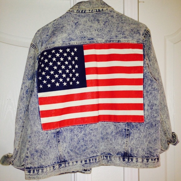 Vintage Acid Wash Denim Jacket with American Flag