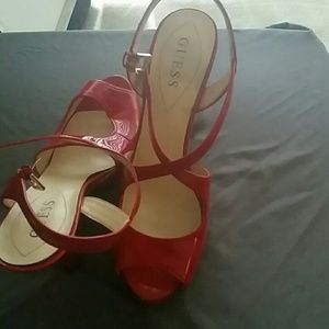 Red guess peep toe