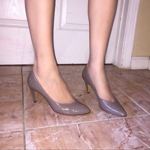 Taupe pointy pump heels