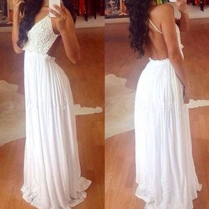 White maxi dress, open back
