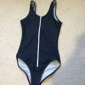 stretchy denim zipper bodysuit