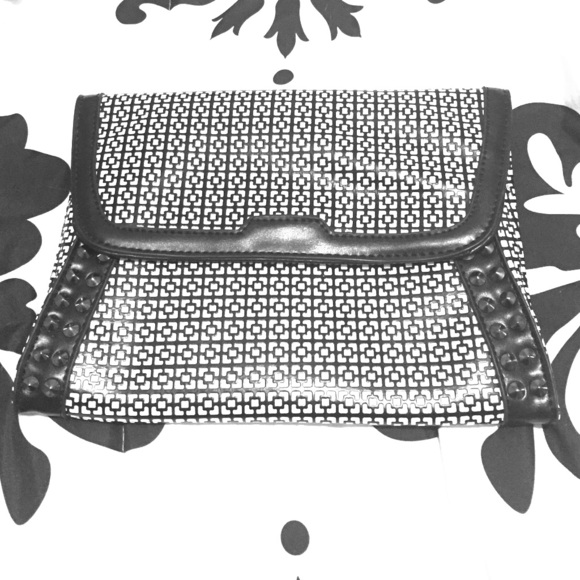 Black and white studded clutch purse