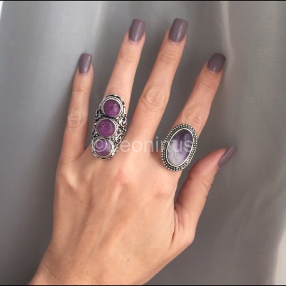 ONE RING-Purple Triple Faux Stone Ring - Picture 3 of 4
