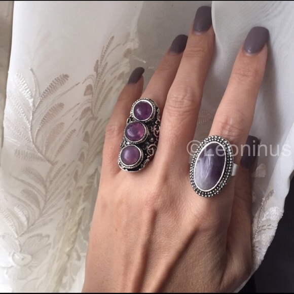 ONE RING-Purple Triple Faux Stone Ring - Picture 4 of 4