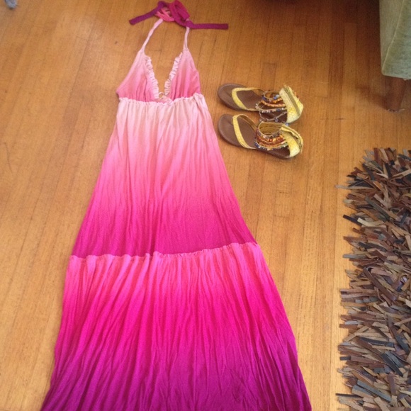 Alice + Olivia Pink Ombré Halter Maxi Dress