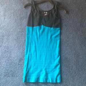 Blue and black bodycon dress