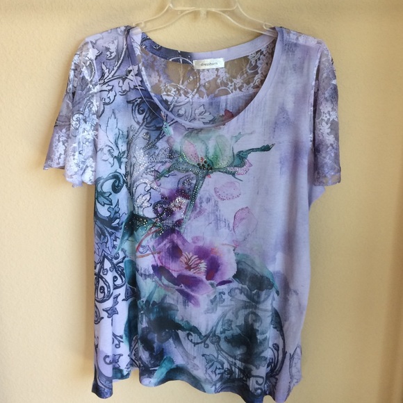 Dress Barn Tops - **SALE**ðŸ†•Floral Purple Dress Barn T-Shirt W Lace