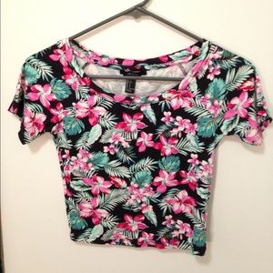Pink/turquoise floral crop top