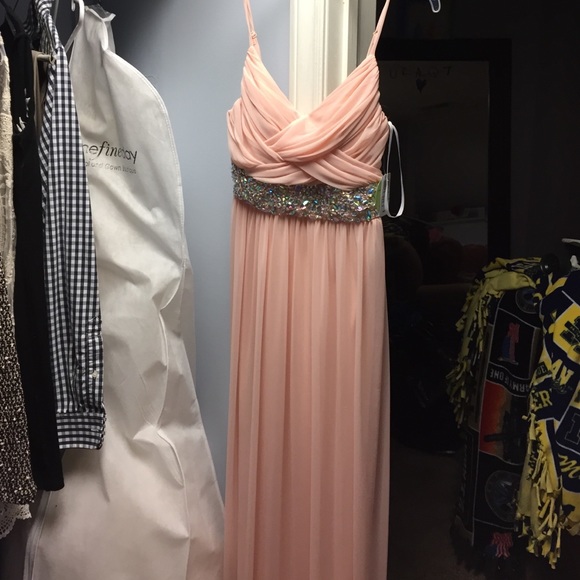 light pink formal gown with rhinestones