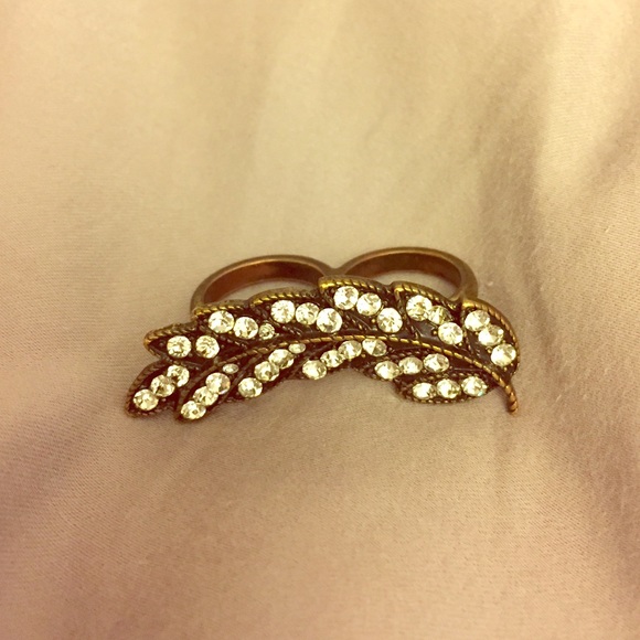 Two-finger brass feather ring