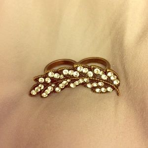 Two-finger brass feather ring