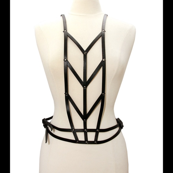Black Faux Leather Body Strap W/ Hook Closure