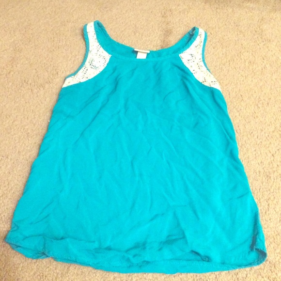 Teal blue tank top with lace