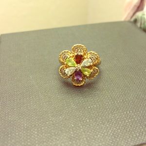 Gold on sterling silver ring, semi precious stones