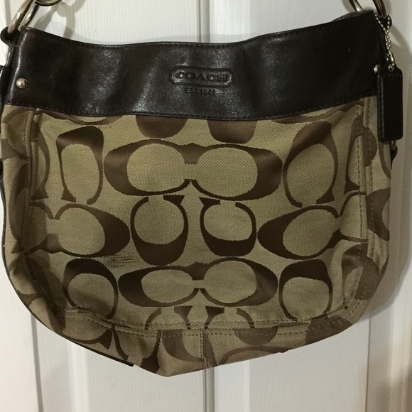 Authentic Leather and Cloth Coach Shoulder Bag