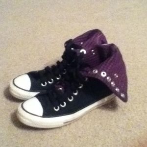 Black and Purple Plaid High Top Converse