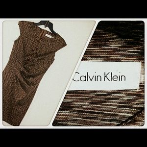 Calvin Klein fitted brown & tan dress